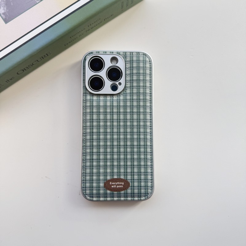 ins复古绿色格子皮质适用于苹果小米iPhone17promax全包手机壳1613pro小米1415Pro华为mate60p70荣耀vivo防摔