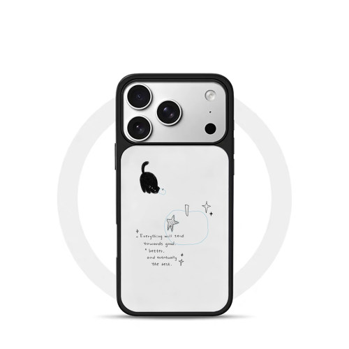 ins美好星星黑猫黑边电镀银磁吸适用苹果iPhone17promax手机壳1615pro小米1415Pro华为mate60p70三星S23防摔