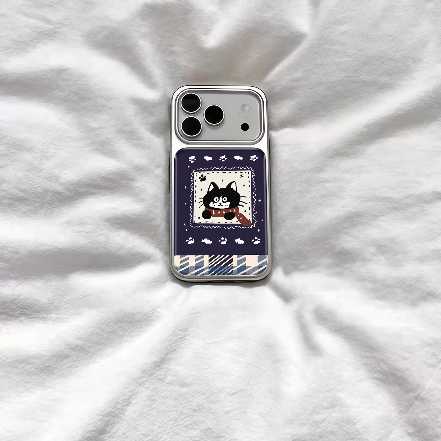 ins复古圣诞围巾小猫电镀银磁吸适用苹果iPhone17promax手机壳1615pro小米1415Pro华为mate60p70三星S23防摔