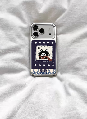 ins复古圣诞围巾小猫电镀银磁吸适用苹果iPhone17promax手机壳1615pro小米1415Pro华为mate60p70三星S23防摔