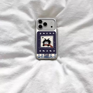 ins复古圣诞围巾小猫电镀银磁吸适用苹果iPhone17promax手机壳1615pro小米1415Pro华为mate60p70三星S23防摔