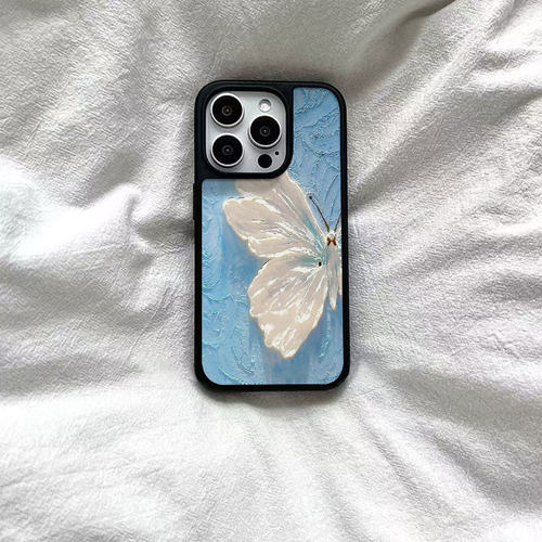 ins肌理蝴蝶印花亚克力黑边磁吸适用苹果iPhone16promax手机壳1312pro小米1415Pro华为mate60p70三星S23防摔