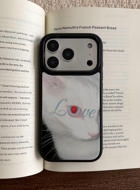ins风可爱个性小猫黑边玻璃适用苹果iPhone17promax手机壳1615pro小米1415Pro华为mate60p70三星S23vivo荣耀