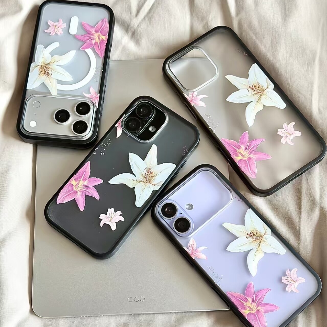 ins风复古百合适用苹果18promax/17手机壳iPhone16包按键肤感亚克力15小众个性ins简约手机壳防摔韩系保护壳