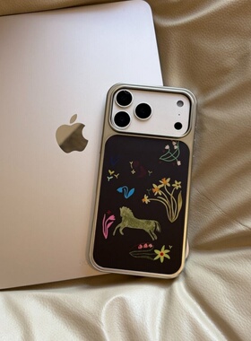 ins个性复古插画小马电镀银磁吸适用苹果iPhone17promax手机壳1615pro小米1415Pro华为mate60p70三星S23防摔