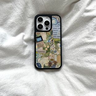 ins风复古手信亚克力黑边亮面磨砂适用苹果16promax手机壳iPhone15lus14Pro13保护套12防摔ins 原创创意个性