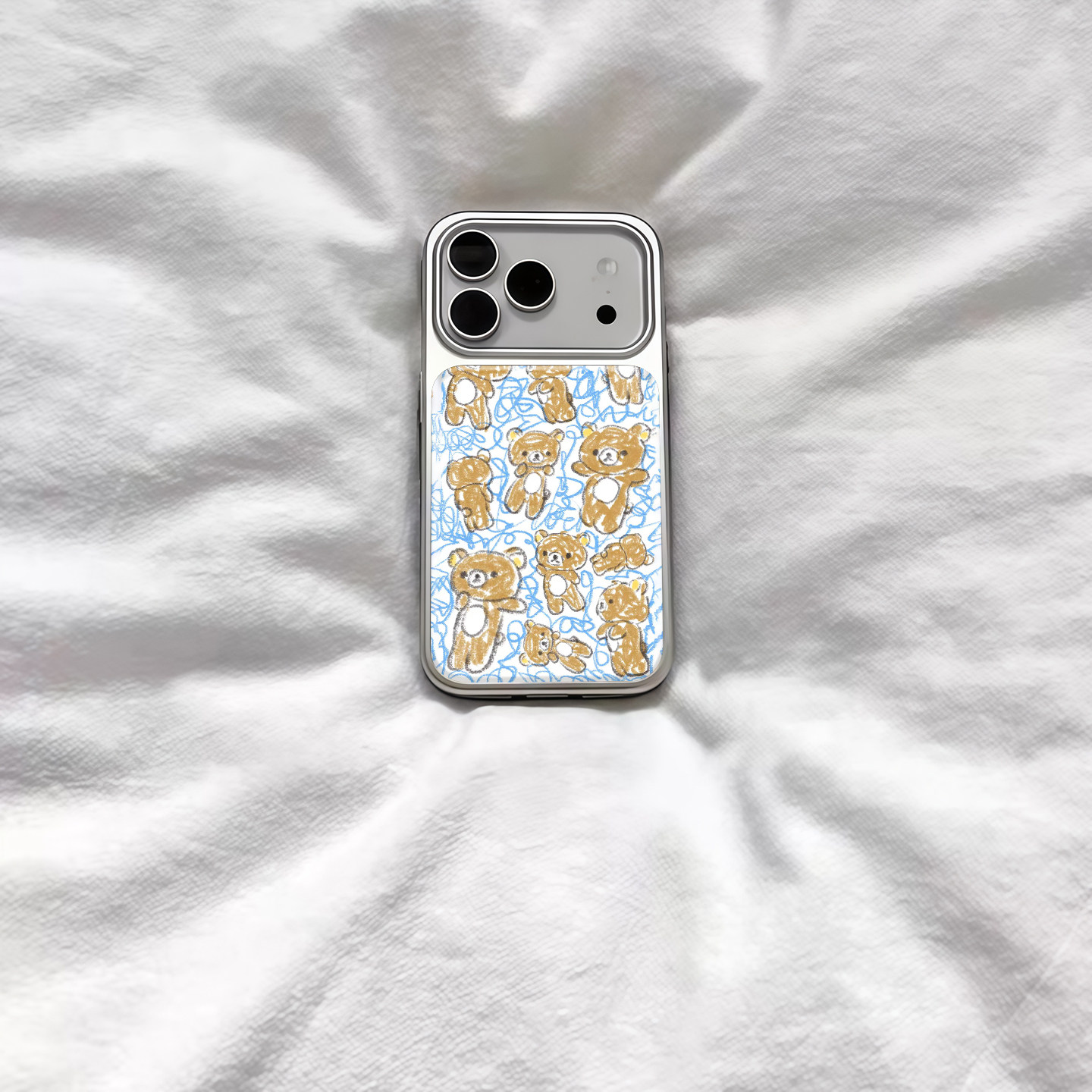 ins凌乱笔画轻松小熊电镀银磁吸适用苹果iPhone17promax手机壳1615pro小米1415Pro华为mate60p70三星S23防摔