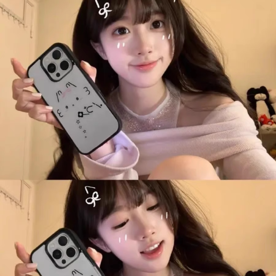 韩ins可爱颜文字兔兔亚克力黑边适用苹果iPhone16prom