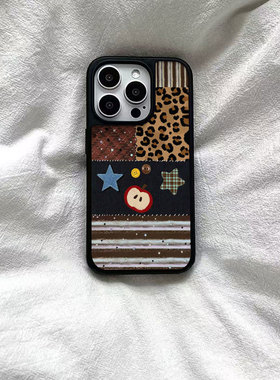 ins风拼接复古插画黑边软壳磁吸适用苹果iPhone17promax手机壳1615pro小米1415Pro华为mate60p70三星S23防摔