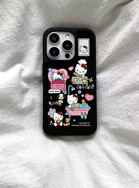 ins可爱黑色kt猫亚克力黑边磁吸适用苹果iPhone16promax手机壳1312pro小米1415Pro华为mate60p70三星S23防摔