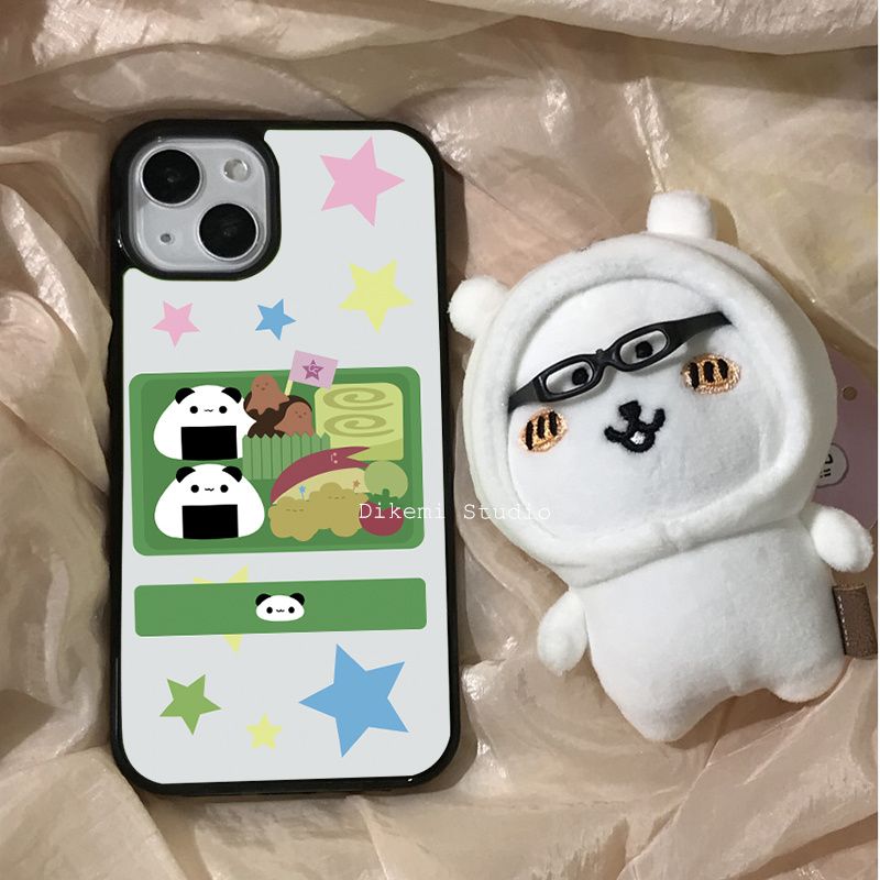 韩国ins可爱寿司熊猫饭团黑框磨砂手机壳适用苹果iPhone16promax手机壳15pro手机壳14三星13小米手机壳12华为