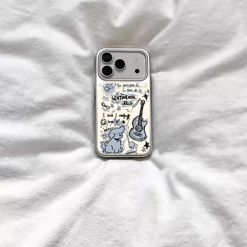 ins可爱涂鸦插画狗狗电镀银磁吸适用苹果iPhone17promax手机壳1615pro小米1415Pro华为mate60p70三星S23防摔
