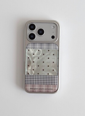 ins复古褶皱格子印花电镀银磁吸适用苹果iPhone17promax手机壳1615pro小米1415Pro华为mate60p70三星S23防摔