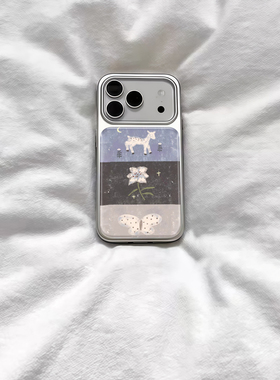 ins风插画复古小羊电镀银磁吸适用苹果iPhone17promax手机壳1615pro小米1415Pro华为mate60p70三星S23防摔