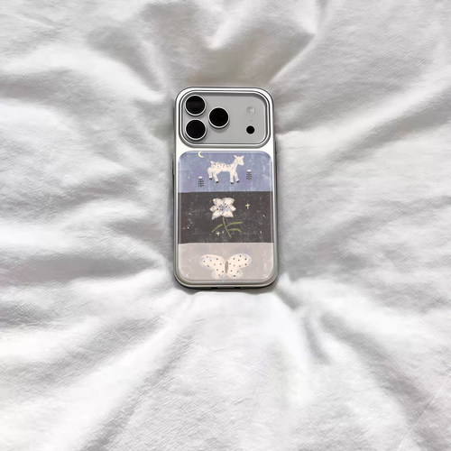 ins风插画复古小羊电镀银磁吸适用苹果iPhone17promax手机壳1615pro小米1415Pro华为mate60p70三星S23防摔