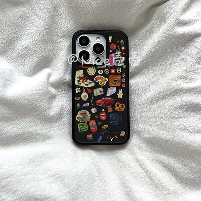 ins日记涂鸦原创亚克力黑边磁吸适用苹果iPhone16promax手机壳131512pro小米14Pro华为mate60p70三星S23防摔