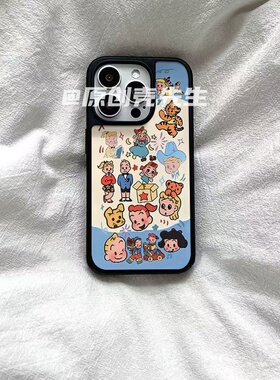 原田治卡通原创亚克力黑边磁吸适用苹果iPhone16promax手机壳1312pro小米1415Pro华为mate60p70三星S23防摔