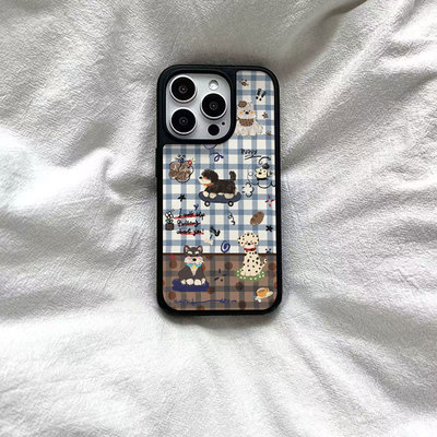 ins风可爱格纹小狗黑边软壳磁吸适用苹果iPhone17promax手机壳1615pro小米1415Pro华为mate60p70三星S23防摔