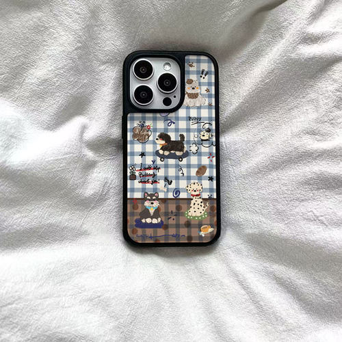 ins风可爱格纹小狗黑边软壳磁吸适用苹果iPhone17promax手机壳1615pro小米1415Pro华为mate60p70三星S23防摔
