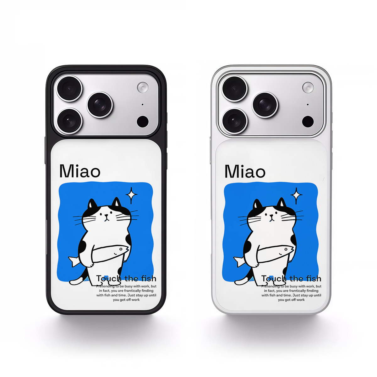 ins复古吃鱼猫咪黑边电镀银磁吸适用苹果iPhone18promax手机壳1716pro小米1415Pro华为mate60p70三星S23防摔