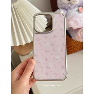 ins风碎花简约插画磁吸电镀银边软壳适用于苹果13手机壳iPhone16promax亚克力1112小米1415pro华为mate60P70