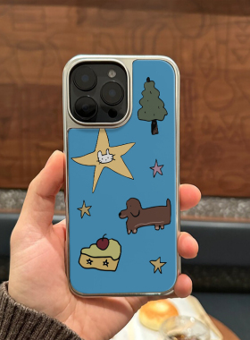 ins可爱猫咪小狗插画电镀银磁吸适用苹果iPhone16promax手机壳1312pro小米1415Pro华为mate60p70三星S23防摔