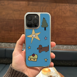 ins可爱猫咪小狗插画电镀银磁吸适用苹果iPhone16promax手机壳1312pro小米1415Pro华为mate60p70三星S23防摔