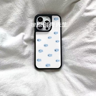 可爱蓝色鱼群ins亚克力黑边磁吸适用苹果iPhone16promax手机壳1312pro小米1415Pro华为mate60p70三星S23防摔