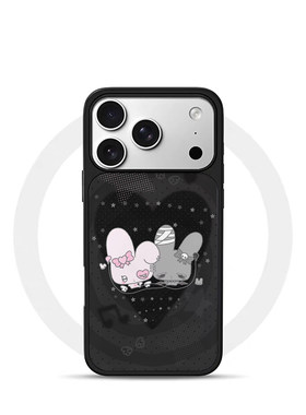 ins古早爱心小兔黑边电镀银磁吸适用苹果iPhone17promax手机壳1615pro小米1415Pro华为mate60p70三星S23防摔