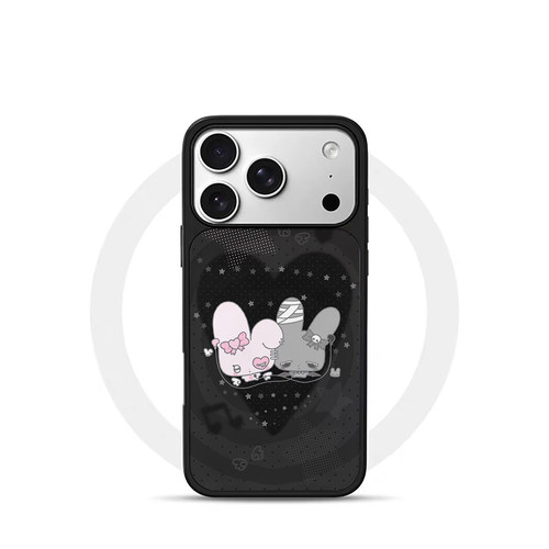 ins古早爱心小兔黑边电镀银磁吸适用苹果iPhone17promax手机壳1615pro小米1415Pro华为mate60p70三星S23防摔