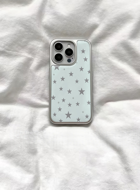 冷淡高级感电镀银边灰色星星电镀银边适用于苹果17手机壳iPhone16promax亚克力1112小米1415pro华为mate60P70
