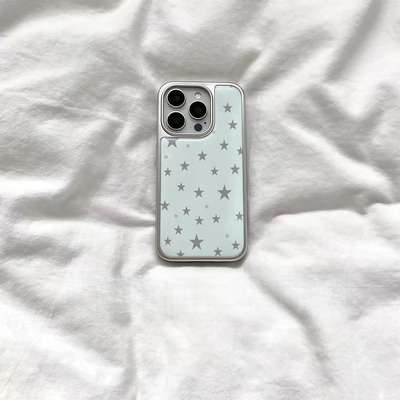 冷淡高级感电镀银边灰色星星电镀银边适用于苹果17手机壳iPhone16promax亚克力1112小米1415pro华为mate60P70