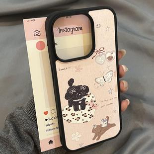 可爱ins蝴蝶狗狗亚克力黑边磁吸适用苹果iPhone16promax手机壳1312pro小米1415Pro华为mate60p70三星S23防摔
