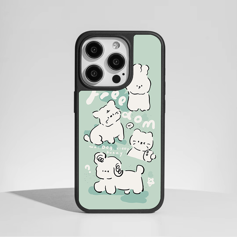 ins可爱绿色小狗亚克力黑边磁吸适用苹果iPhone16promax手机壳1312pro小米1415Pro华为mate60p70三星S23防摔