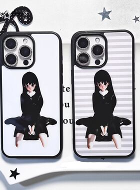 制服二次元女高亚克力黑边磁吸适用苹果iPhone16promax手机壳1312pro小米1415Pro华为mate60p70三星S23防摔