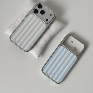 ins条纹灰白蓝白星星电镀银磁吸适用苹果iPhone17promax手机壳1615pro小米1415Pro华为mate60p70三星S23防摔