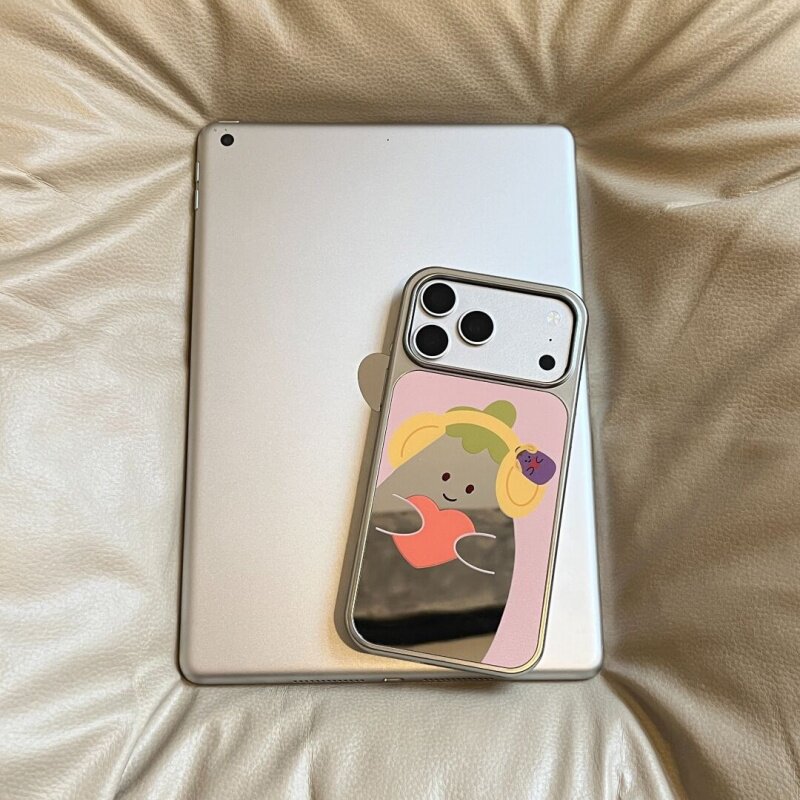 ins风可爱个性茄子爱心镜面电镀银边镜面适用于苹果手机壳iPhone17promax16pro/15/14/13/高级防摔小众手机套