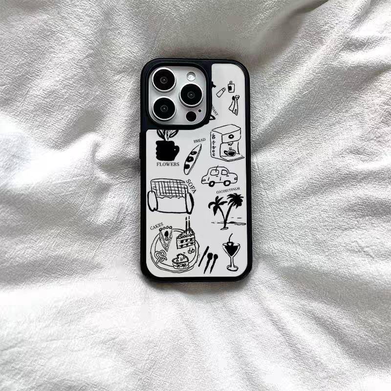 简约涂鸦绘画原创亚克力黑边磁吸适用苹果iPhone16promax手机壳131512pro小米14Pro华为mate60p70三星S23防摔