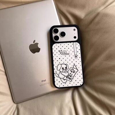 波点看书小狗黑边软壳磁吸适用苹果小米iPhone17promax手机壳1613pro小米1415Pro华为mate60p70三星S23防摔
