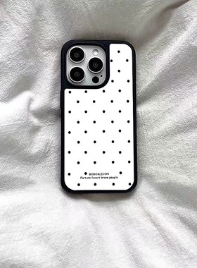 ins满屏波点复古亚克力黑边磁吸适用苹果iPhone16promax手机壳1312pro小米1415Pro华为mate60p70三星S23防摔