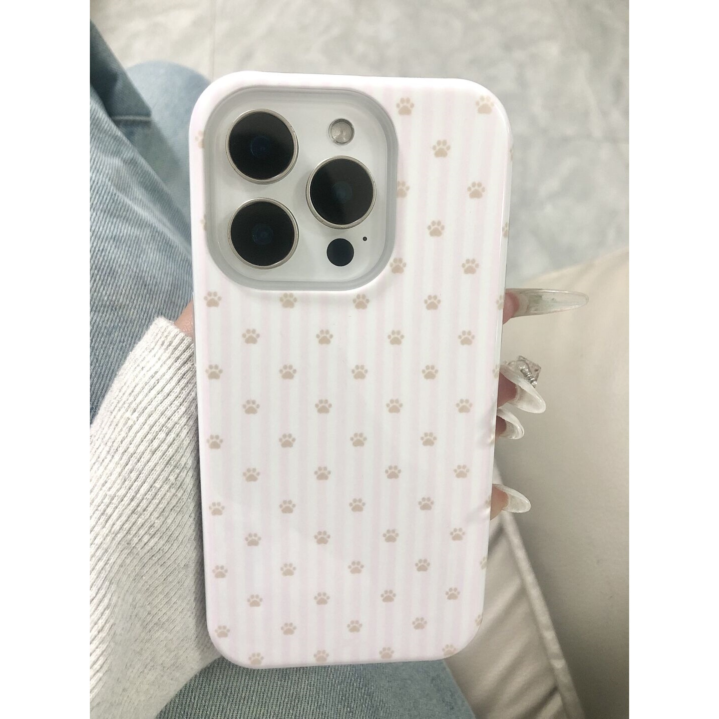 条纹满屏爪印适用于iPhone16Promax13pro手机壳菲林创意13小众15plus硬软壳11高级感14苹果14pro二合一78xs