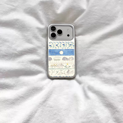 ins复古个性碎花小兔电镀银磁吸适用苹果iPhone17promax手机壳1615pro小米1415Pro华为mate60p70三星S23防摔