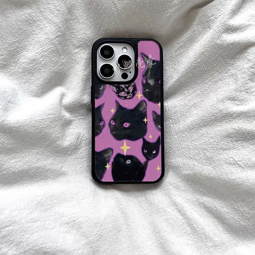 原创艺术暗夜黑猫适用iphone16Promax黑边亚克力手机壳15pro磁吸苹果小米141312三星1116plus防摔14pro华为