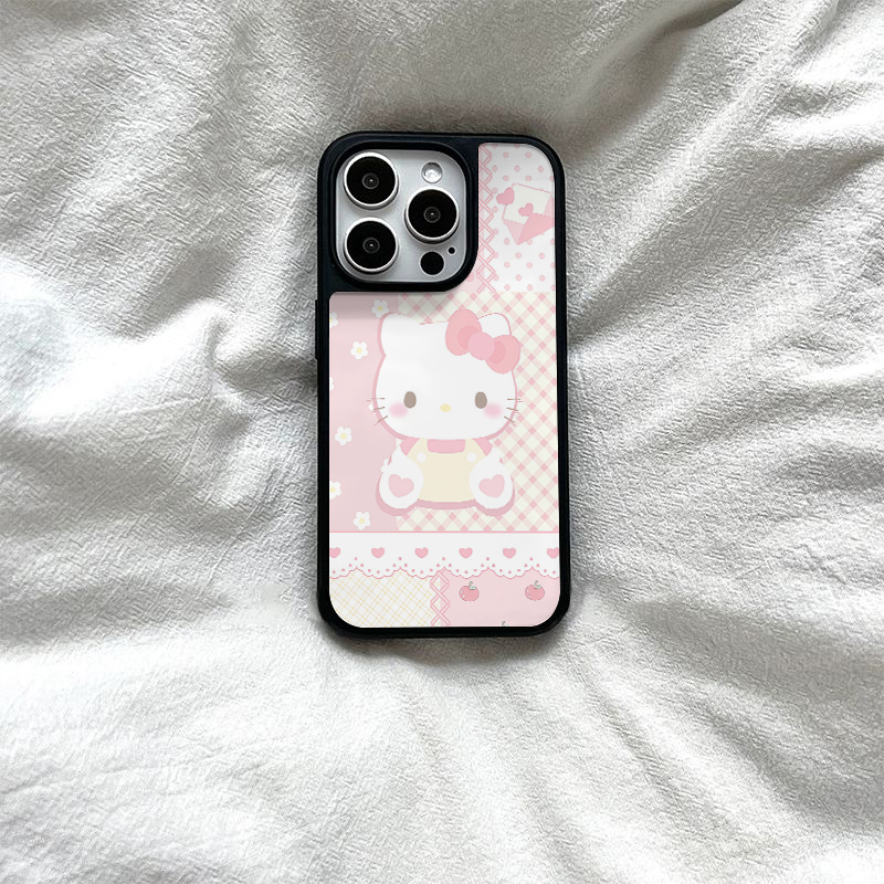 ins风格子kt猫亚克力黑边磁吸适用苹果iPhone16promax手机壳1312pro小米1415Pro华为mate60p70三星S23防摔
