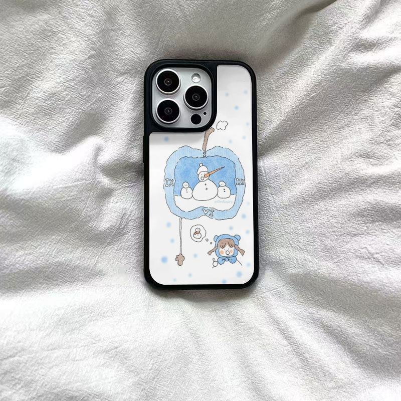 ins风雪人女孩黑边软壳磁吸适用苹果小米iPhone17promax手机壳1613pro小米1415Pro华为mate60p70三星S23防摔