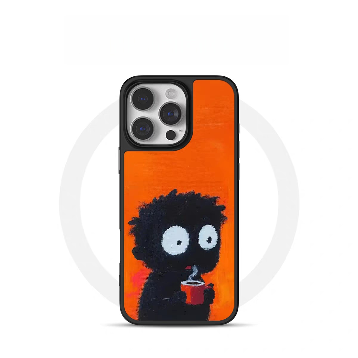 ins风咖啡小黑人电镀银黑边磁吸适用苹果iPhone17promax手机壳1612pro小米1415Pro华为mate60p70三星S23防摔