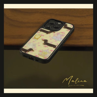 碎花腊肠狗狗原创亚克力黑边磁吸适用苹果iPhone16promax手机壳1312pro小米1415Pro华为mate60p70三星S23防摔