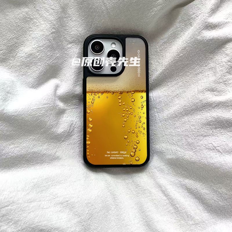 ins风夏日冰啤酒亚克力黑边磁吸适用苹果iPhone16promax手机壳1312pro小米1415Pro华为mate60p70三星S23防摔