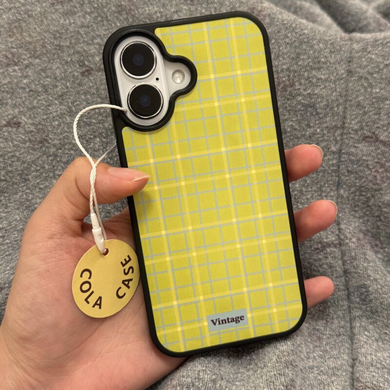 ins个性柠檬格纹亚克力黑边磁吸适用苹果iPhone16promax手机壳1312pro小米1415Pro华为mate60p70三星S23防摔