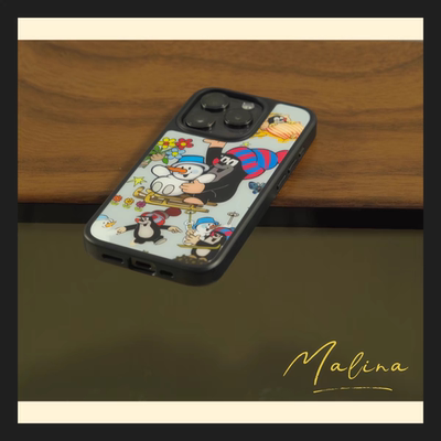 快乐滑雪鼹鼠原创亚克力黑边磁吸适用苹果iPhone16promax手机壳1312pro小米1415Pro华为mate60p70三星S23防摔